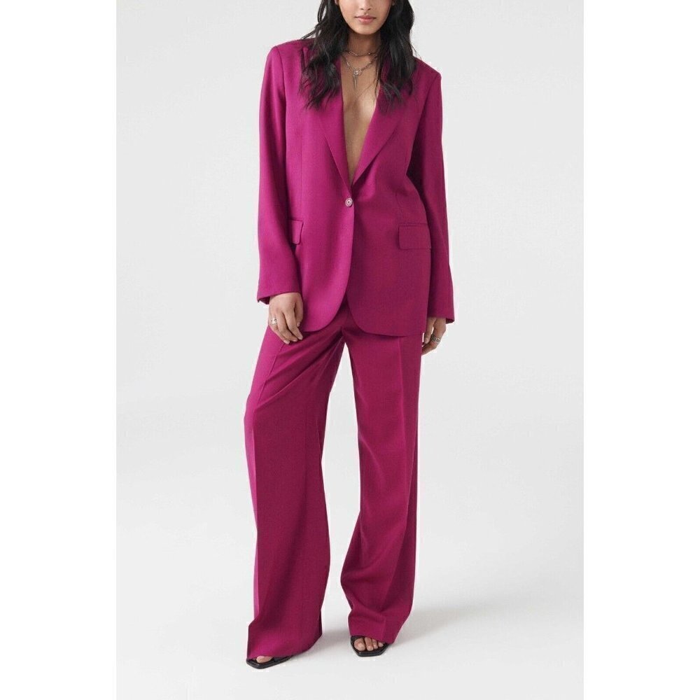 Ba&sh Womens Isha Suit Jacket Sz 0 XS Rose Fuchsia Pink Wool Boyfriend Blazer - Picture 2 of 10